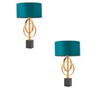 Loops 2 PACK Antique Gold Table Lamp & Teal Satin Shade - Black Marble Base Desk Light Loops Black