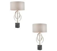 Loops 2 PACK Antique Silver Table Lamp & Mink Satin Shade Black Marble Base Desk Light Loops Black