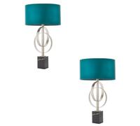 Loops 2 PACK Antique Silver Table Lamp & Teal Satin Shade Black Marble Base Desk Light Loops Black