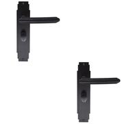 Loops 2 Pack - Art Deco Bathroom Latch Door Handle - Matt Black Lever On Backplate Reeded