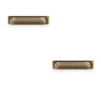 Loops 2 Pack - Backplate Cup Handle Antique Brass 203mm Centres Solid Brass Shaker Drawer Pull