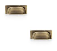 Loops 2 Pack - Backplate Cup Handle - Antique Brass 96mm Centres Solid Brass Shaker Drawer Pull