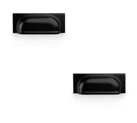 Loops 2 Pack - Backplate Cup Handle - Matt Black 96mm Centres Solid Brass Shaker Drawer Pull