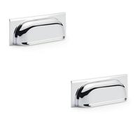 Loops 2 Pack - Backplate Cup Handle Polished Chrome 96mm Centres Solid Brass Shaker Drawer Pull