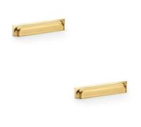 Loops 2 Pack - Backplate Cup Handle - Satin Brass 203mm Centres Solid Brass Shaker Drawer Pull
