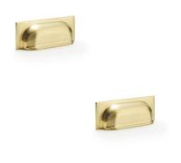 Loops 2 Pack - Backplate Cup Handle - Satin Brass 96mm Centres Solid Brass Shaker Drawer Pull
