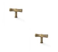 Loops 2 Pack - Bamboo T Bar Cupboard Door Knob - 55mm X 38mm - Antique Brass Unit Pull Handle