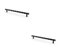 Loops 2 Pack - Bamboo T Bar Pull Handle - Matt Black 224mm Centres Solid Brass Drawer Door