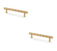 Loops 2 Pack - Bamboo T Bar Pull Handle - Satin Brass 128mm Centres Solid Brass Drawer Door