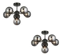 Loops 2 Pack Black Chrome Semi Flush Low Ceiling Light - Smoked Mirror Multi Arm Glass - 6 X 3W Led G9