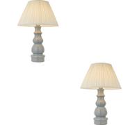 Loops 2 Pack Blue Grey Glaze & Satin Nickel Plate Table Lamp - Cream Fabric - 675mm Tall Light