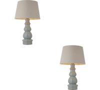 Loops 2 Pack Blue Grey Glaze & Satin Nickel Plate Table Lamp - Grey Linen Fabric - 660mm Tall Light