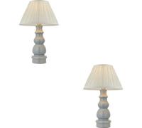 Loops 2 Pack Blue Grey Glaze & Satin Nickel Plate Table Lamp - Ivory Silk Fabric - 660mm Tall Light
