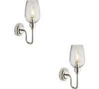 Loops 2 Pack Bright Nickel Dimmable Wall Light - Clear Glass Shade - 6W Led E14 Candle