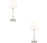 Loops 2 Pack Bright Nickel Plate Table Lamp - Vintage White Fabric Shade - 10W Led E27