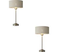 Loops 2 Pack Brushed Chrome Plate Table Lamp - Natural Linen Shade - 447mm Tall Light - 7W Led E14