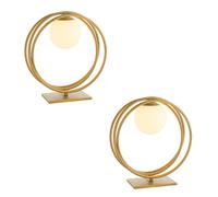 Loops 2 PACK Brushed Gold Table Lamp - Gloss Opal Glass Shade - Circular Hoop Design in Clear Loops Clear