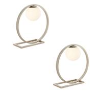 Loops 2 PACK Brushed Silver Table Lamp - Gloss Opal Glass Shade - Circular Hoop Design in Metallics Loops Metallics