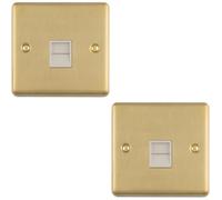 Loops 2-Pack Bt Master Telephone Socket Wall Plate Satin Brass Face With White Insert 1-Gang Fits Uk Backbox