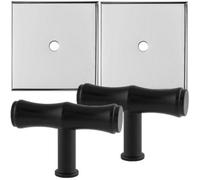 Loops 2 Pack - Cabinet Door Knob & Contrasting Backplate Set - Bamboo T Bar Pull - Matt Black & Chrome