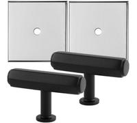 Loops 2 Pack - Cabinet Door Knob & Contrasting Backplate Set - Hex T Bar Pull - Matt Black & Chrome