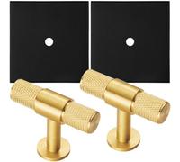 Loops 2 Pack - Cabinet Door Knob & Contrasting Backplate Set - Knurled T Bar Pull - Satin Brass & Matt Black