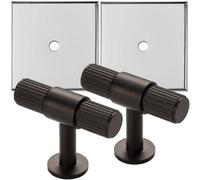 Loops 2 Pack - Cabinet Door Knob & Contrasting Backplate Set - Reeded T Bar Pull - Matt Black & Chrome