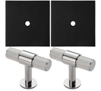 Loops 2 Pack - Cabinet Door Knob & Contrasting Backplate Set - Reeded T Bar Pull - Polished Chrome & Black