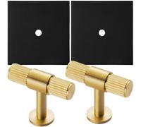 Loops 2 Pack - Cabinet Door Knob & Contrasting Backplate Set - Reeded T Bar Pull - Satin Brass & Matt Black