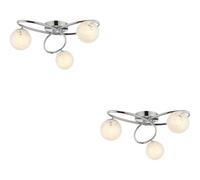 Loops 2 Pack Chrome Semi Flush Low Ceiling Light - White Confetti Multi Arm Glass - 3 X 3W Led G9