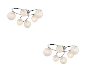 Loops 2 Pack Chrome Semi Flush Low Ceiling Light - White Confetti Multi Arm Glass - 6 X 3W Led G9