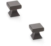 Loops 2 Pack - Chunky Square Cupboard Door Knob - 30mm - Dark Bronze Kitchen Unit Pull Handle