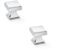 Loops 2 Pack - Chunky Square Cupboard Door Knob - 30mm - Polished Chrome Kitchen Pull Handle