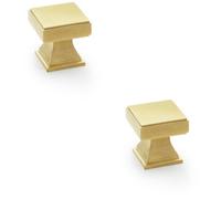 Loops 2 Pack - Chunky Square Cupboard Door Knob - 30mm - Satin Brass Kitchen Unit Pull Handle