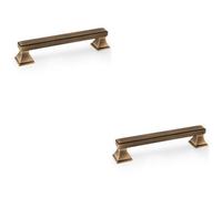 Loops 2 Pack - Chunky Square Pull Handle - Antique Brass 128mm Centres Solid Brass Drawer Door