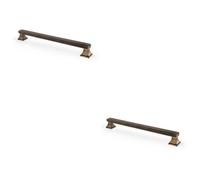 Loops 2 Pack - Chunky Square Pull Handle - Antique Brass 224mm Centres Solid Brass Drawer Door