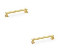 Loops 2 Pack - Chunky Square Pull Handle - Satin Brass 160mm Centres Solid Brass Drawer Door
