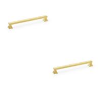 Loops 2 Pack - Chunky Square Pull Handle - Satin Brass 224mm Centres Solid Brass Drawer Door