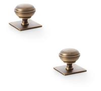 Loops 2 Pack - Classic Round Cabinet Door Knob & Matching Backplate - Antique Brass 38mm Handle