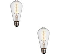 Loops 2 Pack Clear Glass 4W E27 Pear Filament Led Light Bulb - Dimmable Warm White - 265Lm 2200K