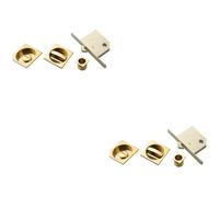 Loops 2 Pack - Complete Locking Sliding Pocket Door Pack Set- Polished Brass - Square Thumbturn Wc