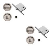 Loops 2 Pack - Complete Locking Sliding Pocket Door Pack Set- Polished Brass - Thumbturn Bathroom
