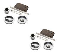Loops 2 Pack - Complete Locking Sliding Pocket Door Pack Set- Satin Chrome - Thumbturn Bathroom