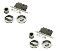 Loops 2 PACK - Complete Locking Sliding Pocket Door Pack Set- Satin Nickel - Thumbturn Bathroom