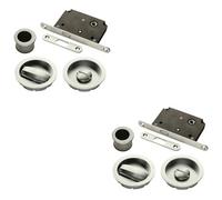 Loops 2 Pack - Complete Locking Sliding Pocket Door Pack Set- Satin Nickel - Thumbturn Bathroom