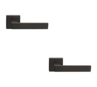 Loops 2 Pack - Contemporary Flat Door Handle Set - Matt Black Sleek Lever On Square Rose