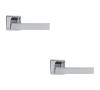Loops 2 Pack - Contemporary Flat Door Handle Set - Polished Chrome Sleek Lever On Square Rose