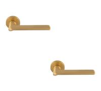 Loops 2 Pack - Contemporary Flat Door Handle Set - Satin Brass Smooth Lever On Round Rose