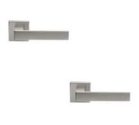 Loops 2 Pack - Contemporary Flat Door Handle Set - Satin Chrome Sleek Lever On Square Rose
