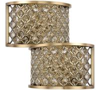 2 PACK Crystal Cage Wall Light Brass & Glass Shade Modern Twin Bulb Lounge Lamp